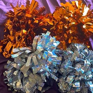 One pair of orange cheer pom-poms and one pair of silver cheer pom-poms!!